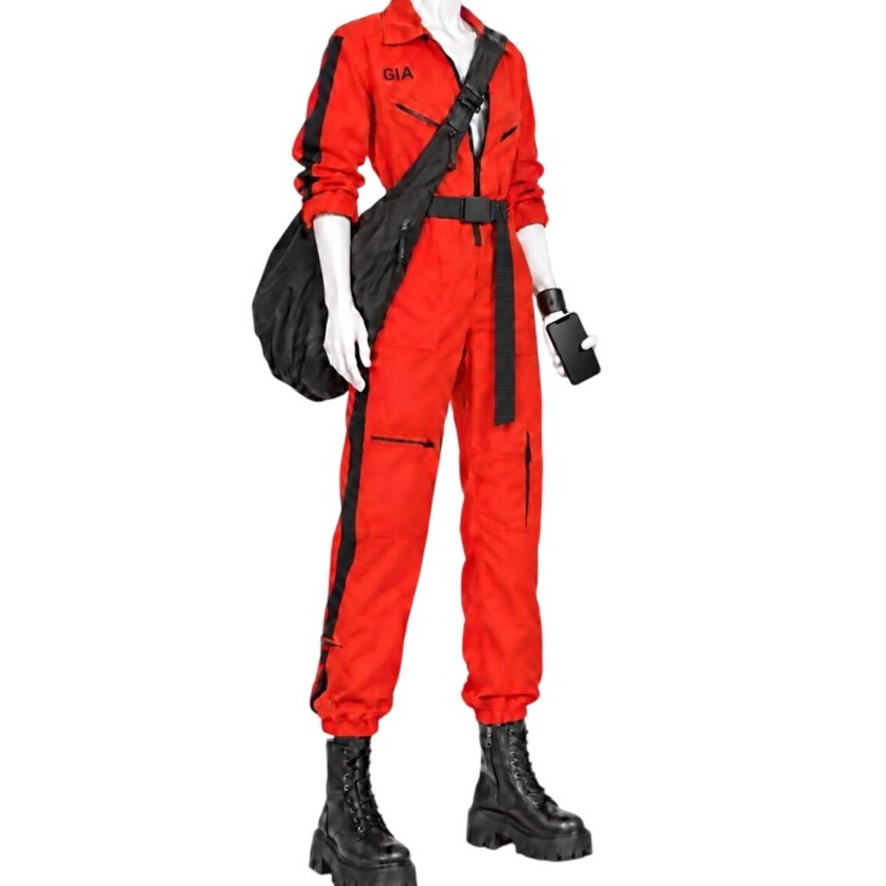 I.AM.GIA Burn Boiler Suit Red Black Moto Jumpsuit + Tactical Belt | Women's M
